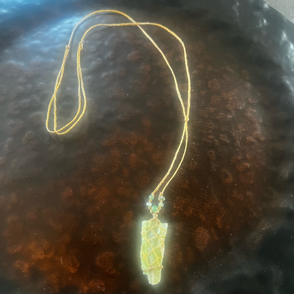 Artisan Gold and Green Stone Necklace